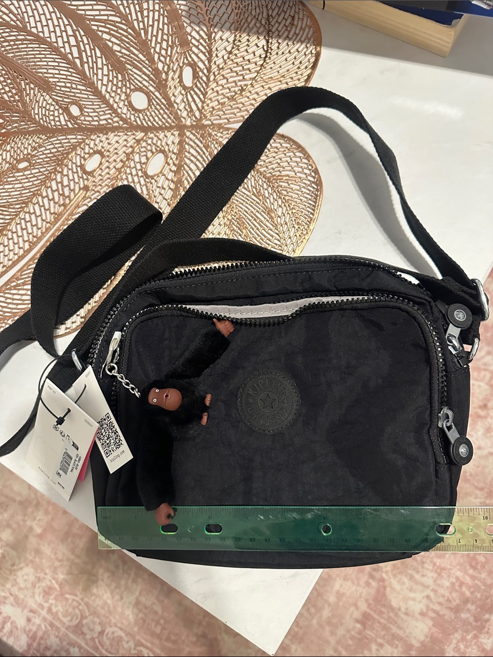 Brand New Kipling Black Nylon Crossbody with Monkey Charm never used